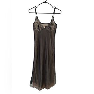 Black sheer lace midi slip dress night gown